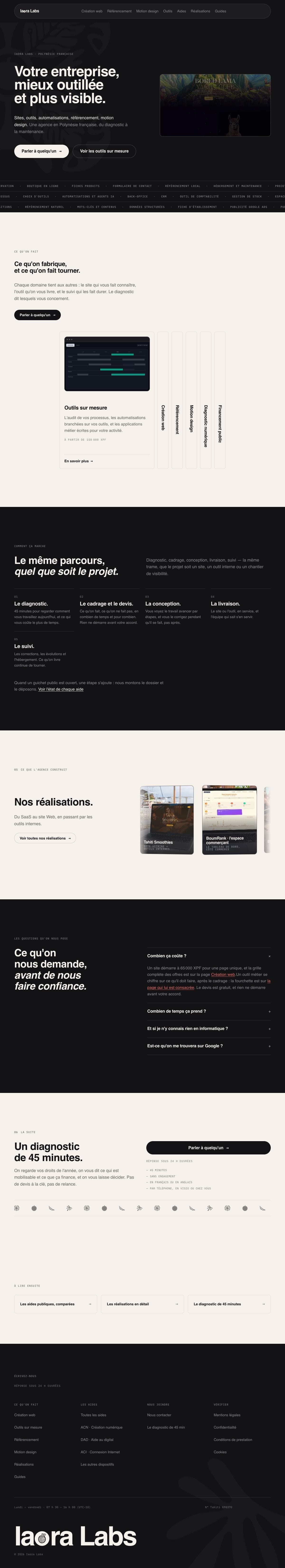 Page d'accueil du site Iaora Labs